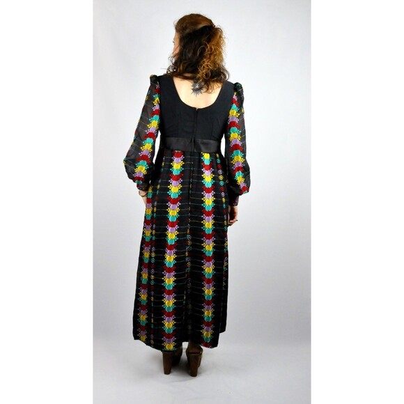 70s EMBROIDERED Mexican Maxi Dress - w/POET Sleeves - Gunne Sax Style S - M - Picture 5 of 5